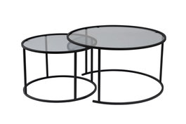 Nordure Juego de Mesas de Café 80x43x80 cm y 60x39x60 cm Vidrio Templado Metal Negro Gris